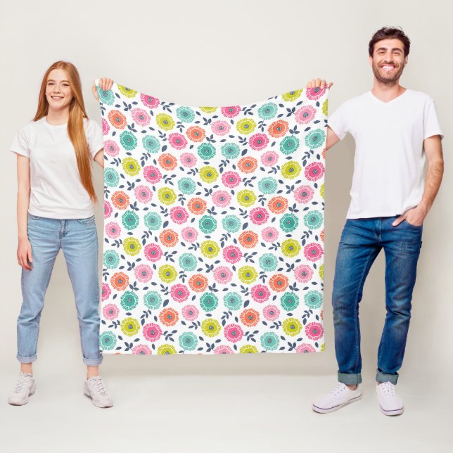 färgglatt sött blommönster fleecefilt (På plats)