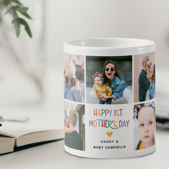 Färgglatt Sött Första Mors Dag Foto Collage Kaffemugg (Skapare uppladdad)