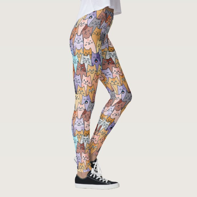 Färgglatt Sött Kattmönster med Whimsical Kattansik Leggings (Höger)