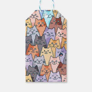 Färgglatt Sött Kattmönster med Whimsical Kattansik Presentetikett