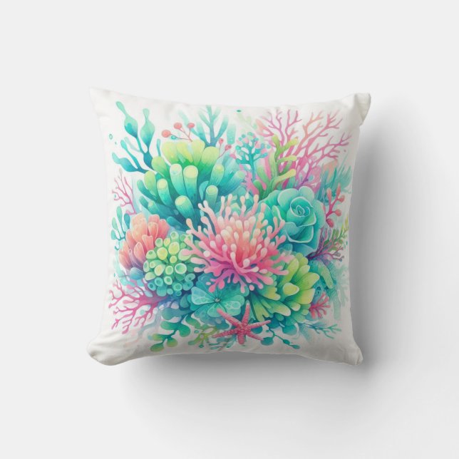 Färgglatt Sött Korall Havsliv Marin Kustnära Stran Kudde (Framsida)