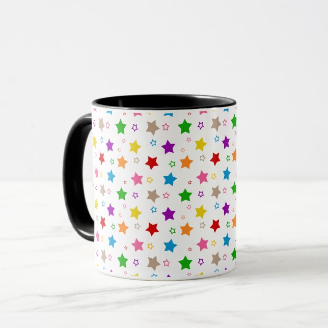 Färgglatt stjärnmönsterdesign vitt  mugg (Framsida vänster)