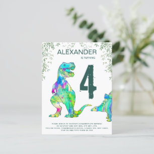 Färgglatt T Rex Födelsedagsfirande Budget Inbjudan Vykort