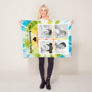Färgglatt Tie Dye Familjefoto Collage Personlig Fleecefilt