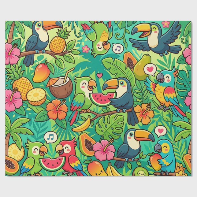Färgglatt Toucan Djungel Inpackningspapper Presentpapper (Platt)
