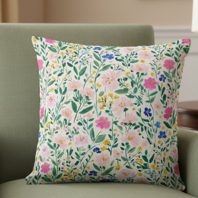 Färgglatt Trädkissengardin Kudd Kudde (girly preppy colorful floral wildflower throw pillow)
