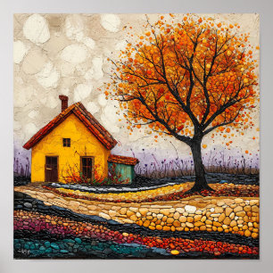 Färgglatt trädlandskap poster