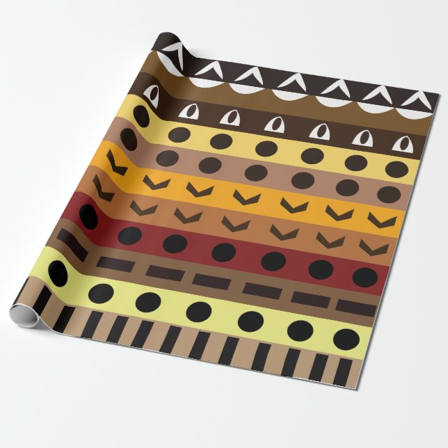 Färgglatt Tribal Deco Konst Mönster Presentpapper (Utrullad)