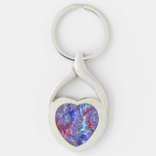 Färgglatt Trippigt Groovigt Digitalt Abstrakt Frak Twisted Heart Silverfärgad Nyckelring