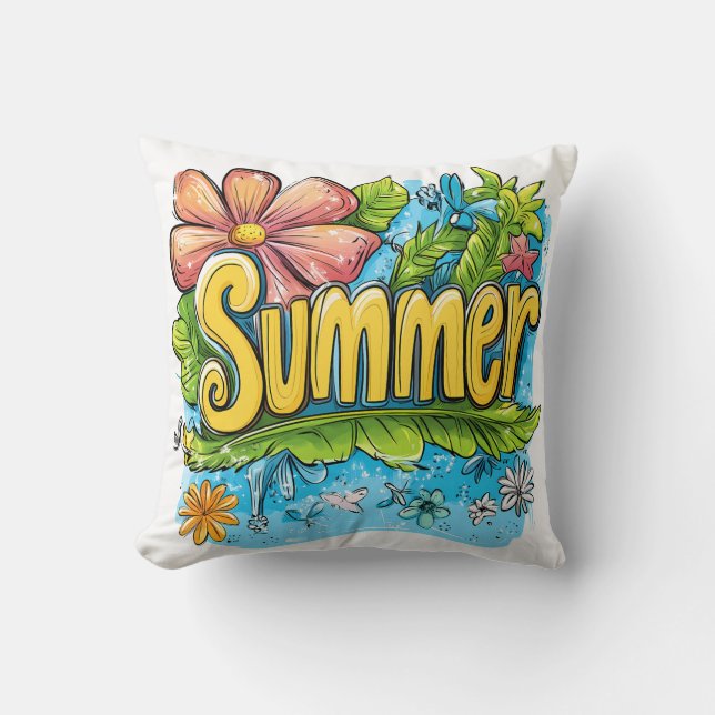 Färgglatt tropiskt "Sommar" Dekorativ Kudd Kudde (Framsida)