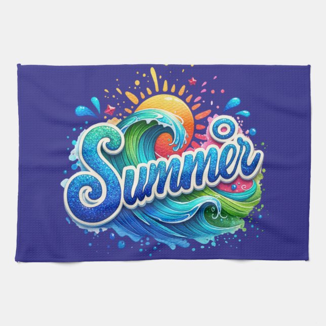 Färgglatt tropiskt sommarköksband kökshandduk (Horisontell)