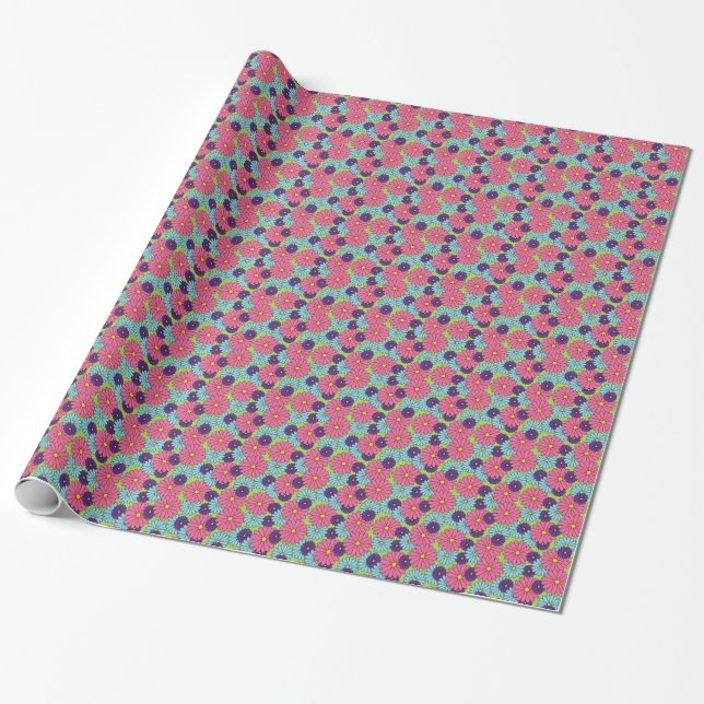 Färgglatt tulpapper Daisy Presentpapper (Utrullad)