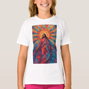 Färgglatt Uppstånden Jesus Kristet Flick-T-Shirt T Shirt