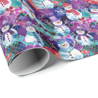 Färgglatt upptaget snömannamönster presentpapper
