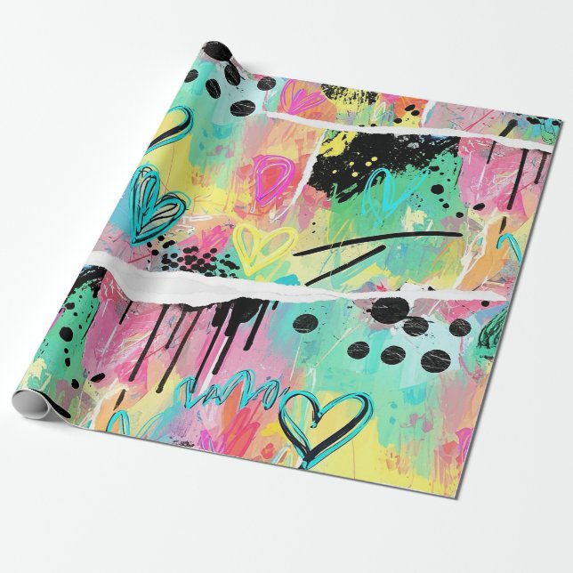 Färgglatt urbant graffiti-mönster (7) presentpapper (Utrullad)
