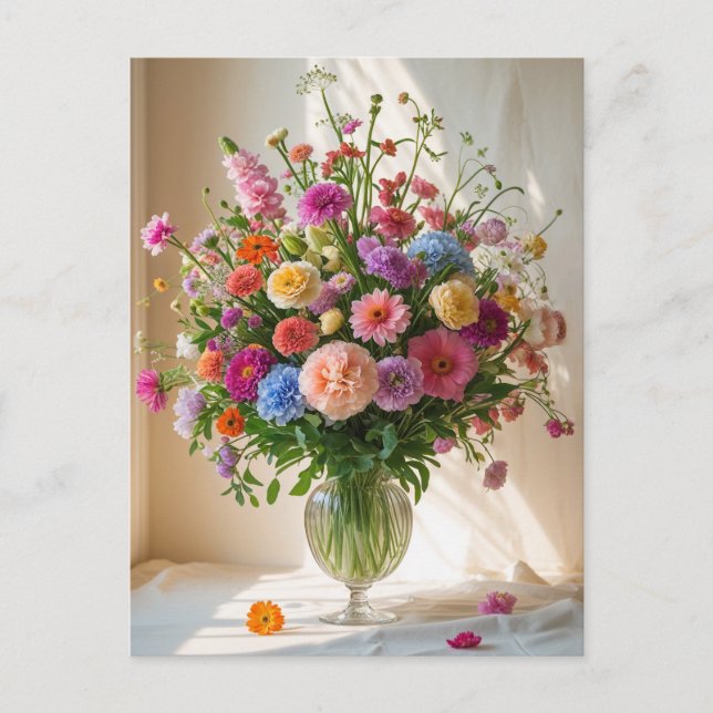 Färgglatt Vackert Blandat Blomsterbukett Klart Vas Helg Vykort (Framsida)