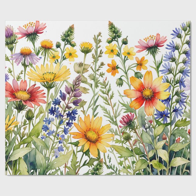 Färgglatt vackra vilda blommor akvarellmålning presentpapper (Platt)