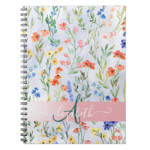 Färgglatt vår ängsblomma monogram anteckningsbok