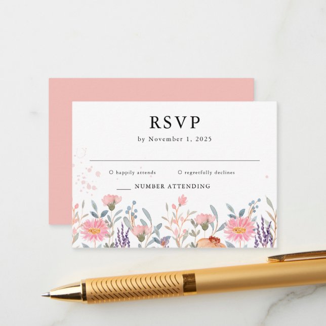 Färgglatt vår Enkel Vildblomma Bröllop Svar Tilläggskort (Fram/Back In Situ)