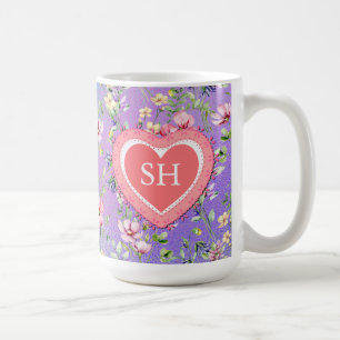 Färgglatt vårblomma akvarell mönster monogram kaffemugg