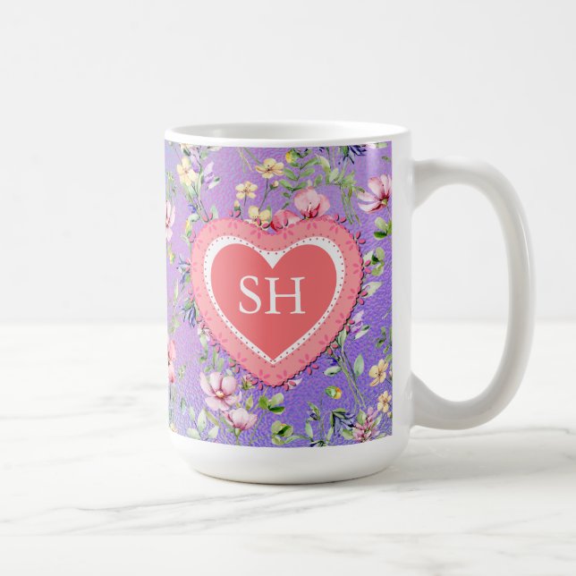 Färgglatt vårblomma akvarell mönster monogram kaffemugg (Höger)