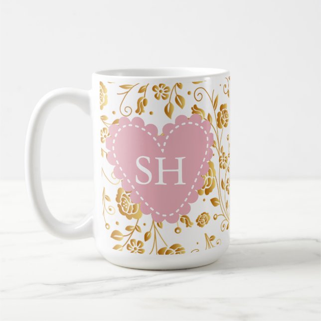 Färgglatt vårblomma akvarell mönster monogram kaffemugg (Vänster)