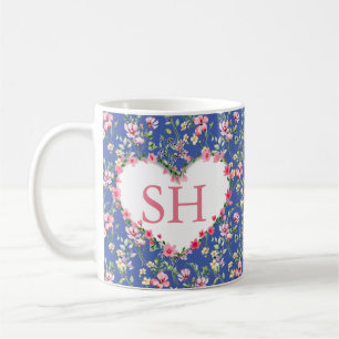 Färgglatt vårblomma akvarell mönster monogram kaffemugg
