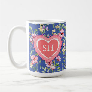 Färgglatt vårblomma akvarell mönster monogram kaffemugg