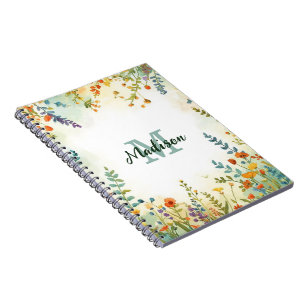 Färgglatt vårblomma vildblombukett monogram anteckningsbok