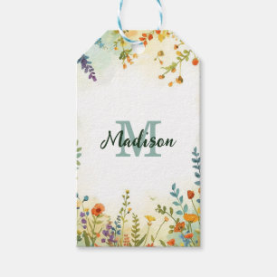 Färgglatt vårblomma vildblombukett monogram presentetikett