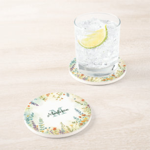 Färgglatt vårblomma vildblomsbukett monogram underlägg