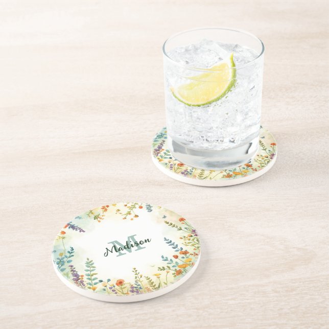 Färgglatt vårblomma vildblomsbukett monogram underlägg (Sidan)