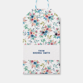 Färgglatt vårblommamönster presentetikett