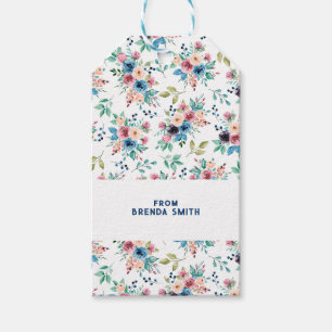 Färgglatt vårblommamönster presentetikett