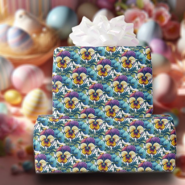 Färgglatt vårblommigt pensé-läppmönster påsk presentpapper (Skapare uppladdad)