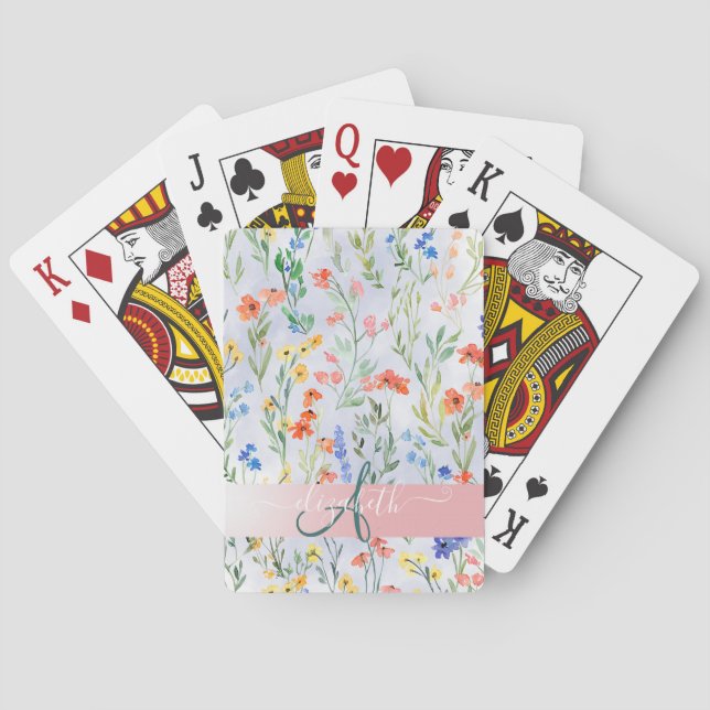 Färgglatt vårblomsterängsmonogram    casinokort (Baksidan)