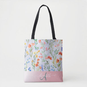Färgglatt vårblomsterängsmonogram  tygkasse
