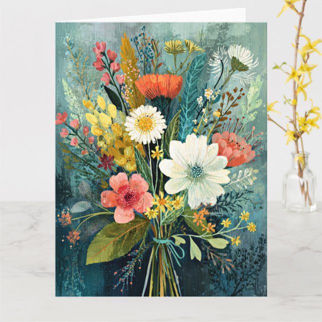 Färgglatt vårbukett kort (Gul blomma)