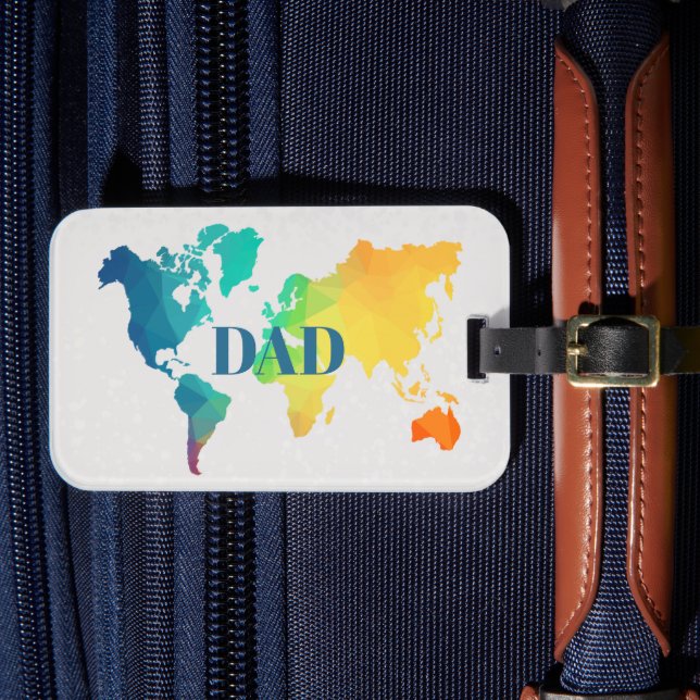 Färgglatt världskarta DAD anpassad monogramnamn  Bagagebricka (Framsida Insitu 4)