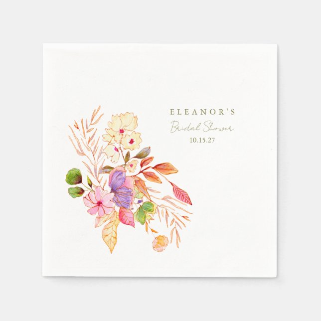 Färgglatt Vattenfärg Blommig Brunch Bubbly Shower Pappersservett (Framsidan)