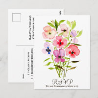 Färgglatt vattenfärg blomsterbukett bröllop RSVP