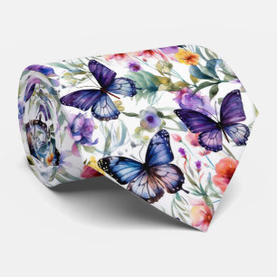Färgglatt Vattenfärg Fjärilar Blommönster Slips