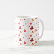 Färgglatt Vattenfärg Hjärtan Kaffe Kopp