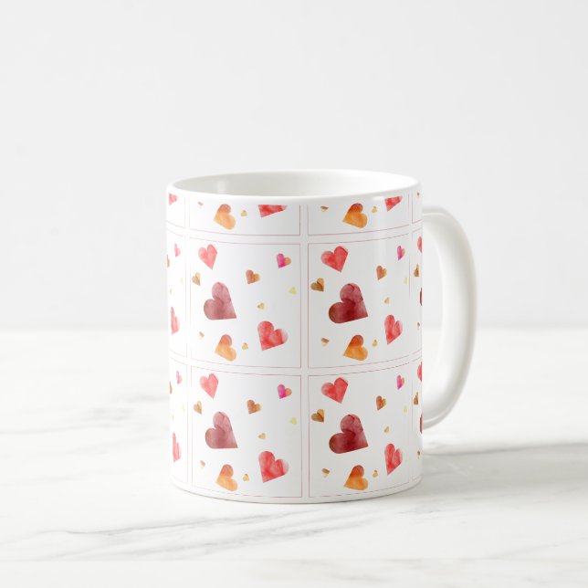 Färgglatt Vattenfärg Hjärtan Kaffe Kopp (Framsida höger)