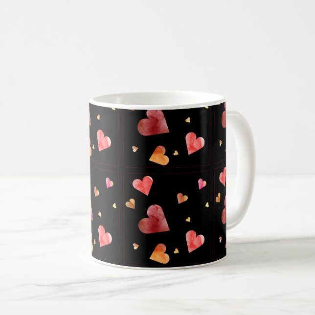 Färgglatt Vattenfärg Hjärtan Kaffe Kopp (Framsida höger)
