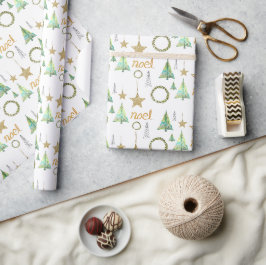 Färgglatt Vattenfärg Mönster med Gyllene Stjärnor Presentpapper