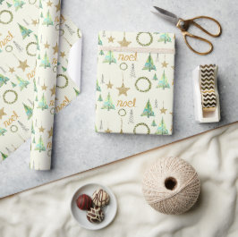 Färgglatt Vattenfärg-mönster med tall och gyllene Presentpapper