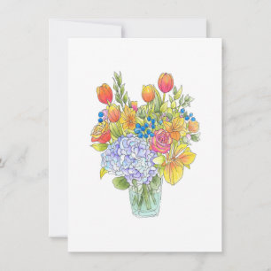 Färgglatt vattenfärg, Penna & Bläck Blomsterbukett Anteckningskort