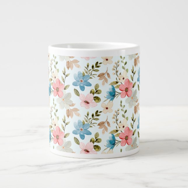 Färgglatt Vattenfärg Vilda Blommor Mönster Jumbo Mugg (Framsidan)