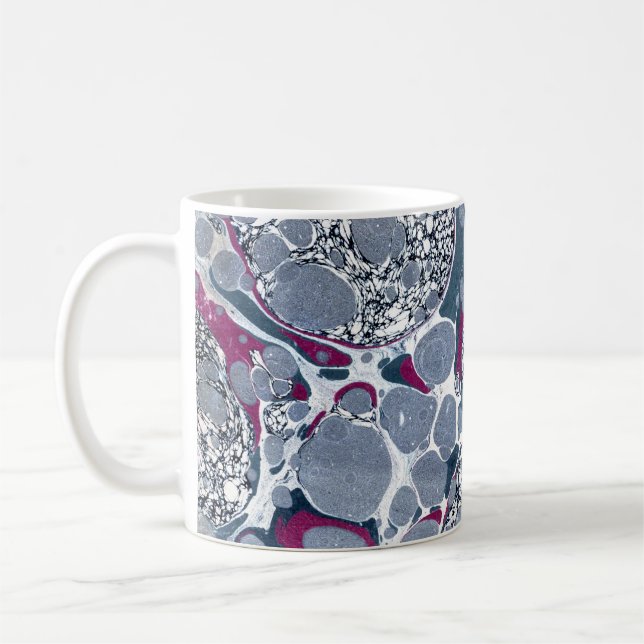 Färgglatt viktorianskt marmorerat pappersomslag kaffemugg (Vänster)